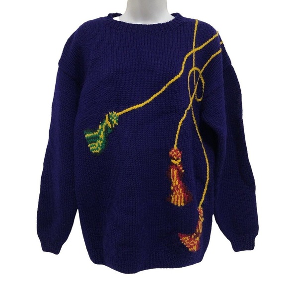 Nordstrom Sweaters - Nordstrom Individualist Sportswear Blue Wool Knit Sweater Tassel Vintage 80s M